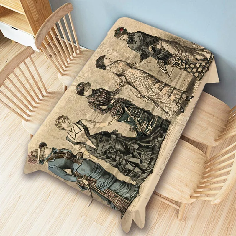 19th Century Classic Antique Fashion Wear Dress Elegant Lady Party Scene Home Decoration Wall Tapestry Cotton Linen Table Cloth
