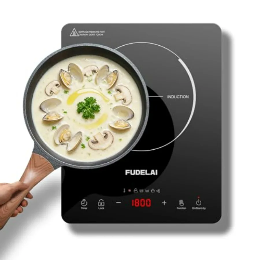 

Portable Induction Cooktop 1800W with 20 Temp/Power Settings Child Lock Turbo Cooling 6.9 Sensor Coil Hot Pot Mode RV/Camping S