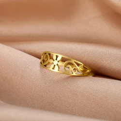 Kkjoy Fashion acciaio inossidabile oro/argento colore Hollow sei petali anelli di fiori per le donne anello di fidanzamento gioielli regali