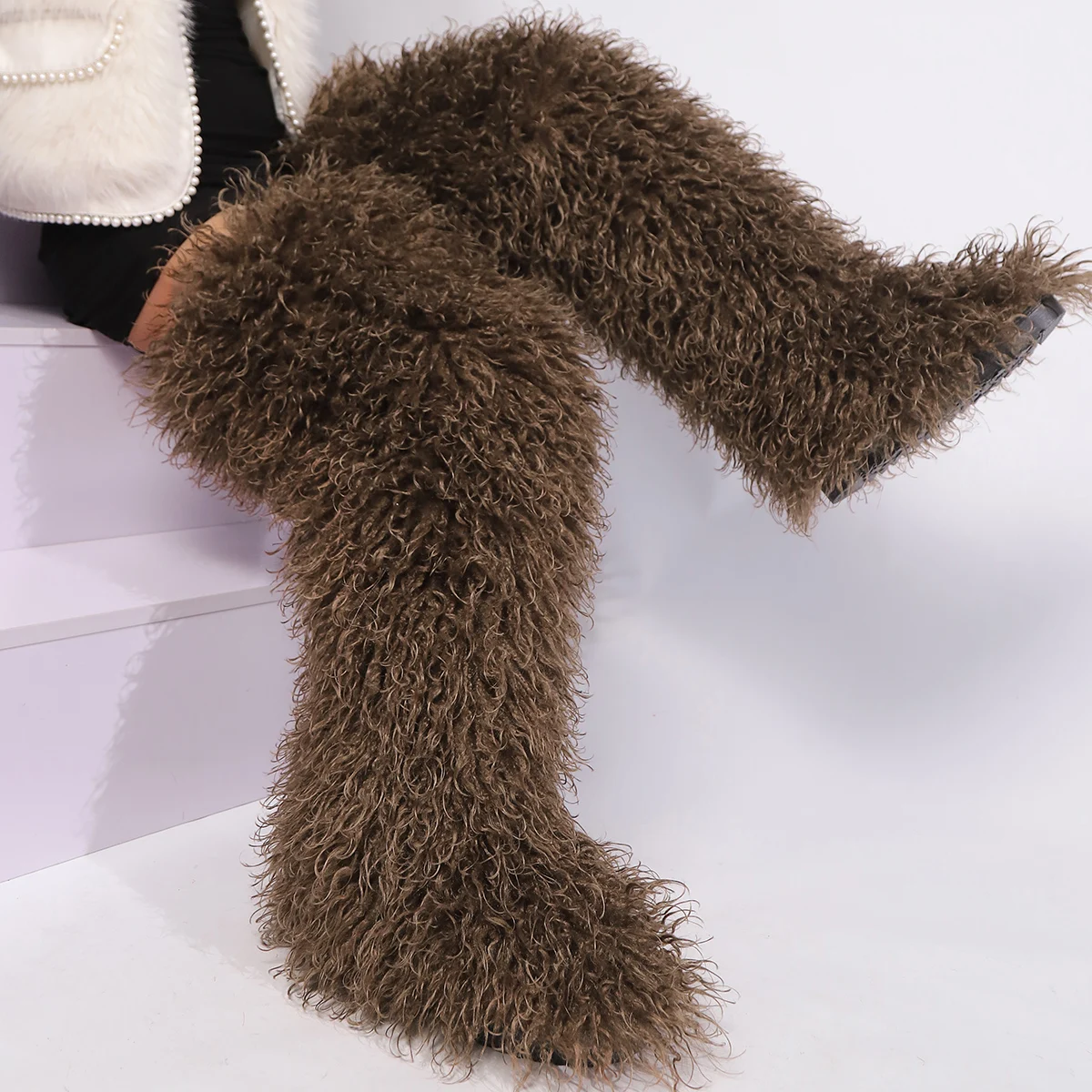 Thigh High Fluffy Boots Ladies 2024 Women Winter Furry Faux Fox Fur Long Warm Shoes girls New Designer Plush Knee High Fur Boots