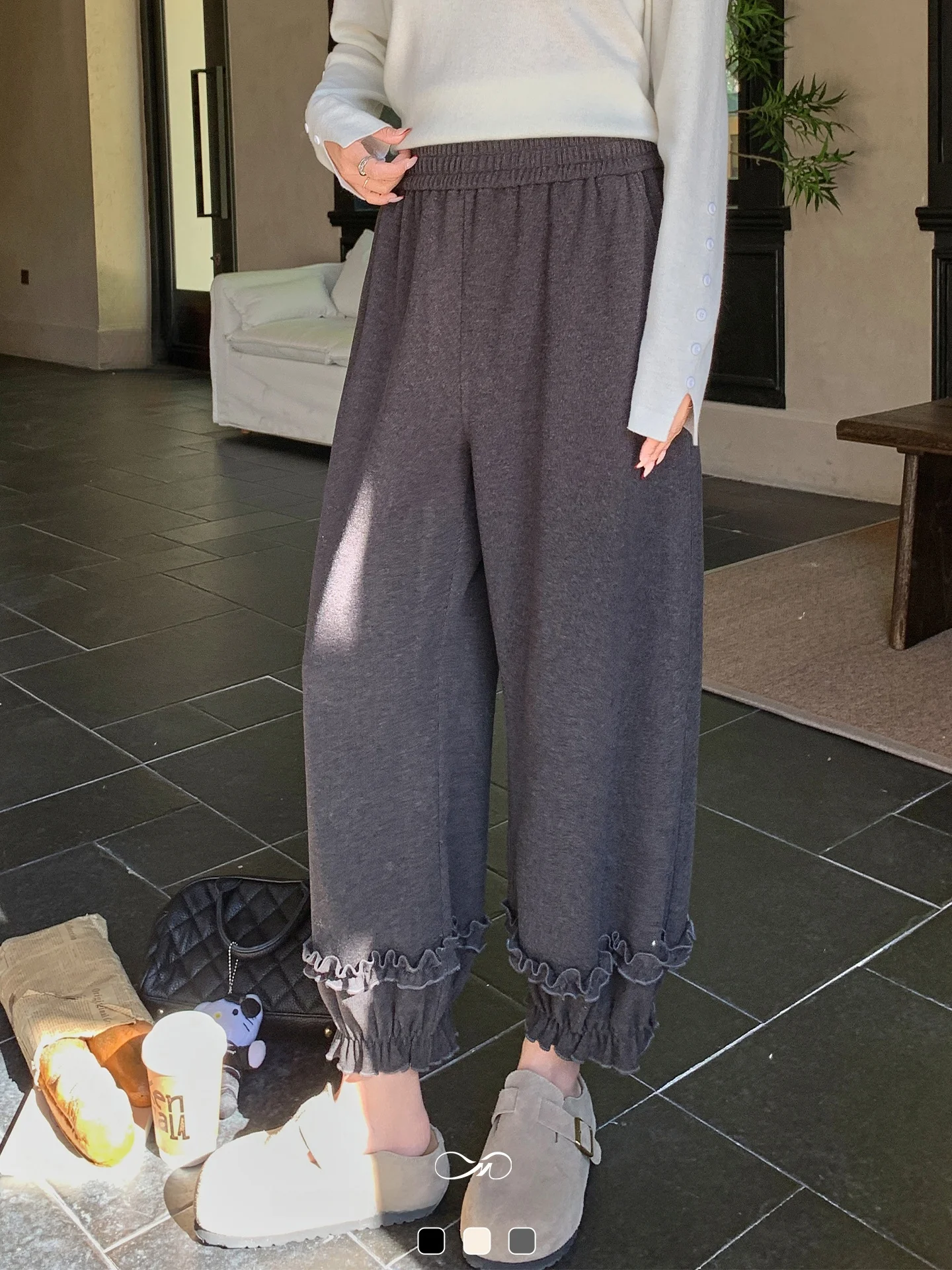 

Повседневные свободные брюки для женщин больших размеров с юбкой-клеш, зимние, удобные, из эластичного полиэстера, с высокой талией