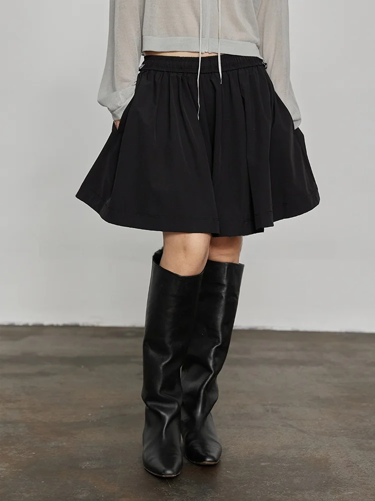 

Summer 2024 A-Line Skirt Women's Versatile High Waist ort Skirt Nylon And Spandex Blend Pure Color Versatile f-leng...