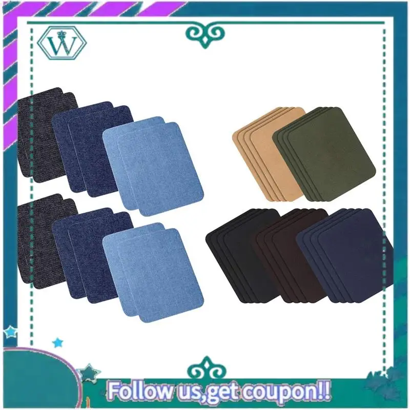 

A09P 20 Pieces Jacket Jean Clothes Patches Kit 5 Colors & 12 Pcs Iron On Denim Patches 3 Colors (4.9 Inch X 3.7 Inch)