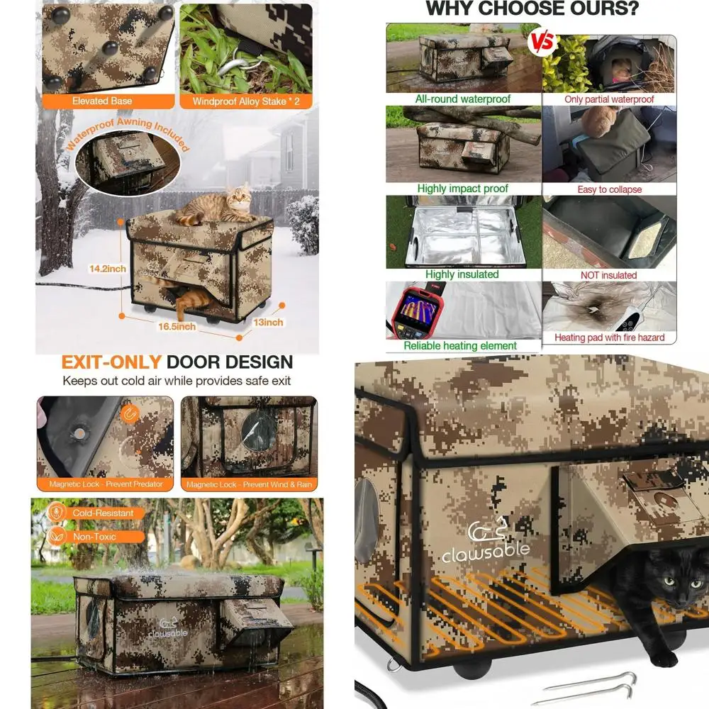 

Всепогодный уличный утепленный домик для кошек на зиму, безопасный выход, изоляция для бездомных кошек, камуфляж «Пустыня», 13x17x12.6