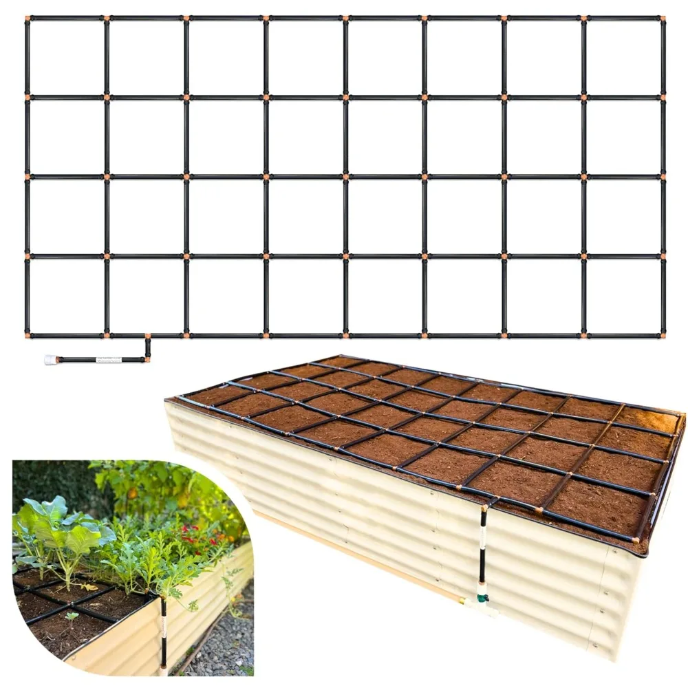 

garden grid watering system | garden irrigation system for garden beds – but better | pre-assembled, waters every plant, 2-min s