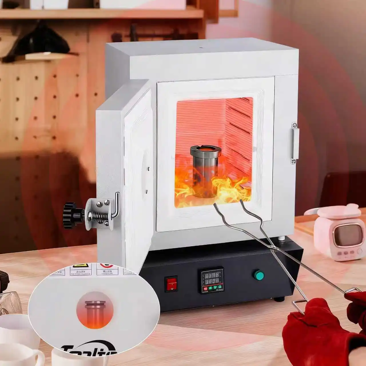 TOOLTOS 1150°C Jewelry Burnout Furnace 1500W Casting Kiln with Observation Window PID Controller for Lost Wax Casting