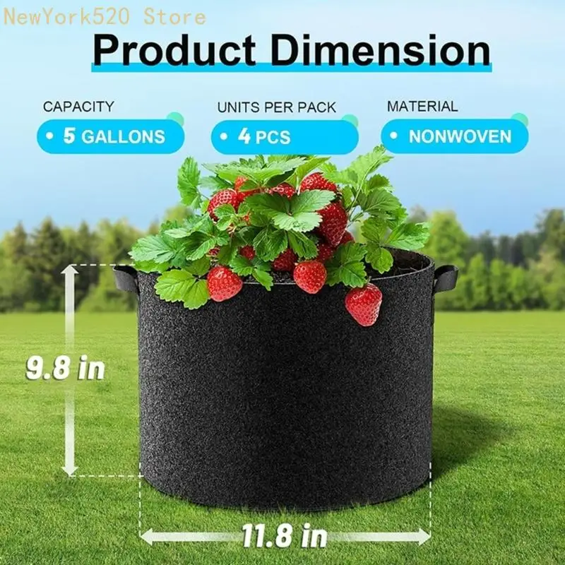 5Pcs Potato Grow Bags Heavy Duty Fabric with Handle and Harvest Window Nonwoven Planter Pot Plant Garden Bags N84C