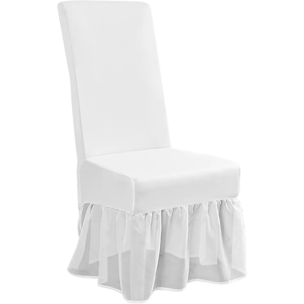 

Stretchy Dining Chair Slipcover Solid Color Elastic Fitted Skirt Protective Chair Cover Washable Kitchen Furniture Cover