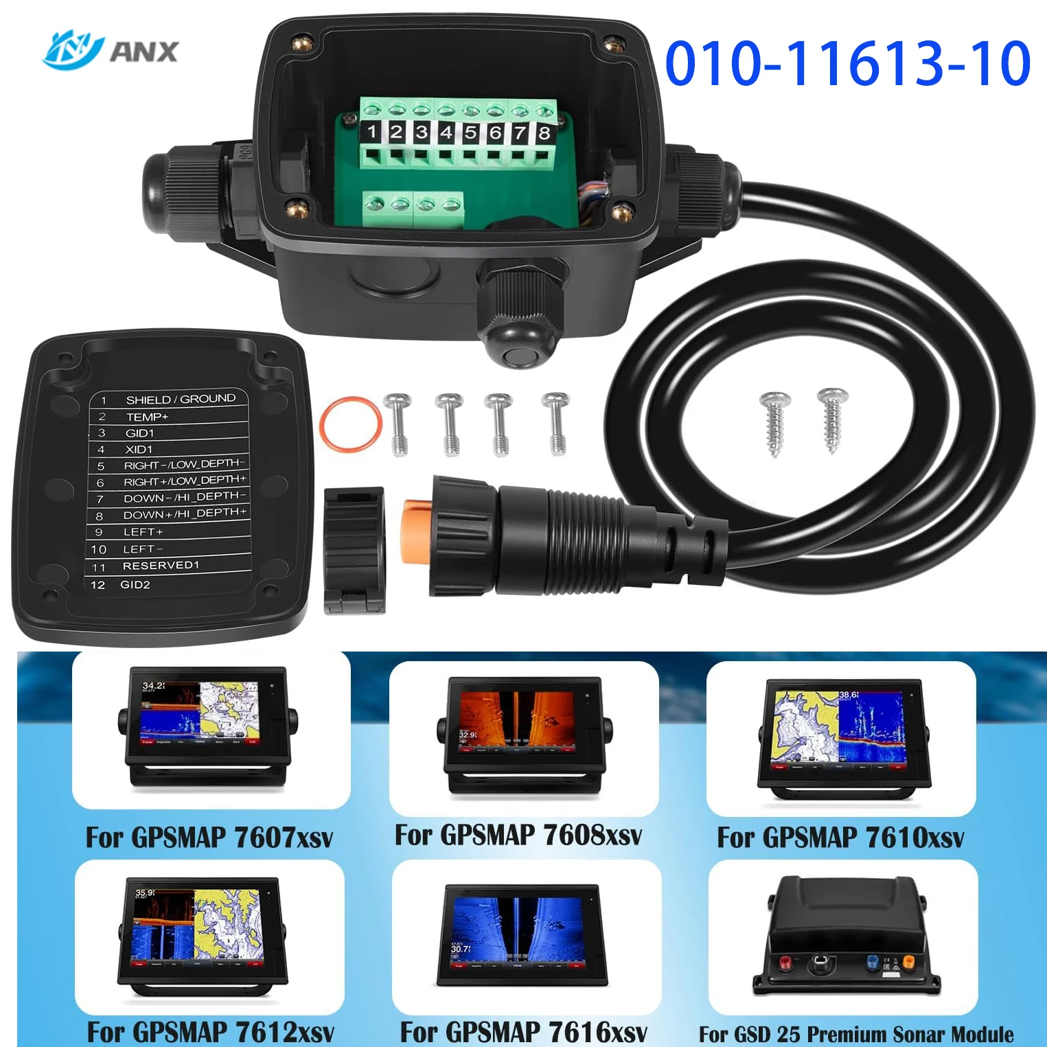 anx-010-11613-10-adattatore-xdcr-blocco-cavi-a-sdr-a-12-pin-per-connettore-e-trasduttore-e-sirena-garmin-a-12-pin-per-gpsmap-7607xsv