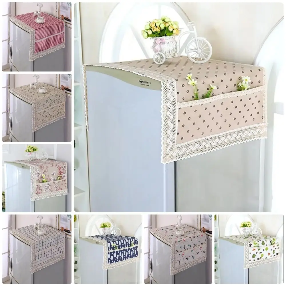 1Pcs New 55x120cm Refrigerator Dust Cover Dustproof Cotton Linen Fridge Protection Cover with Storage Bag Washing Machine Towel