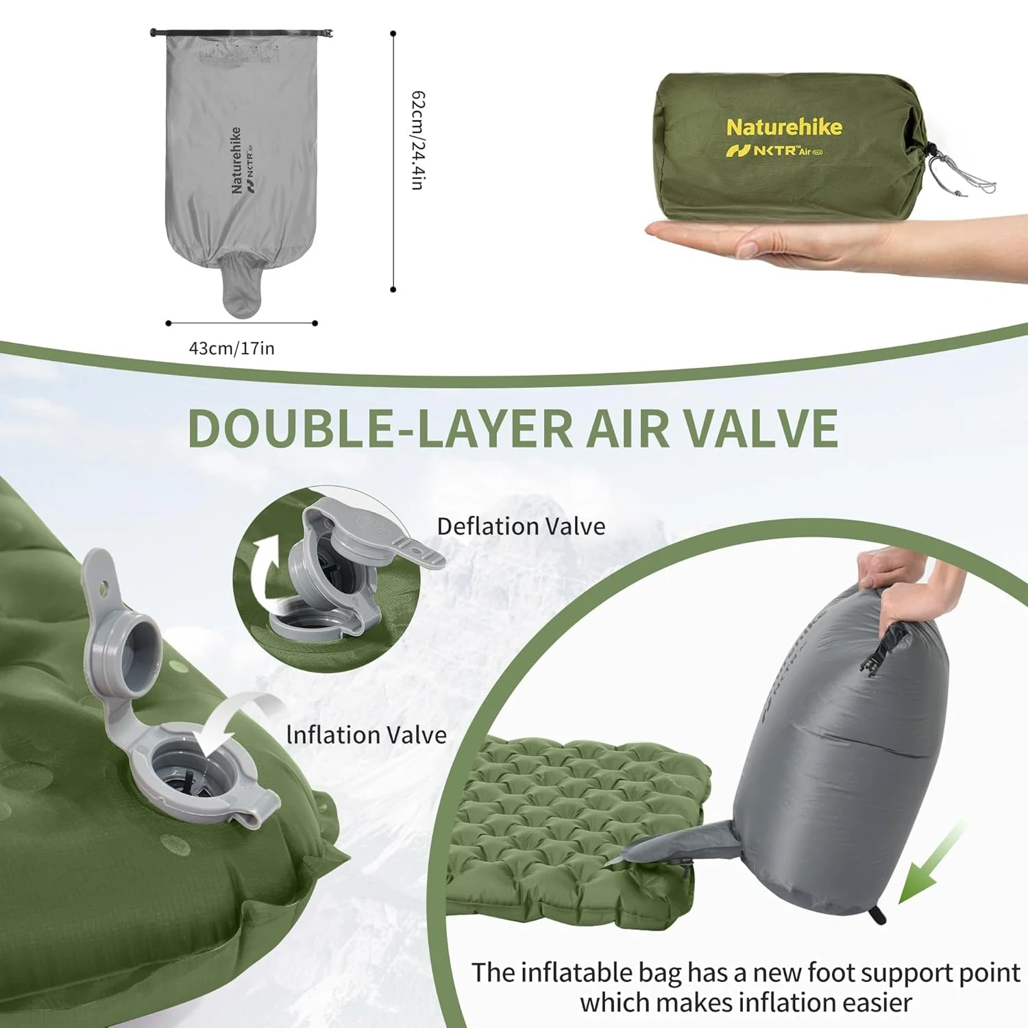 Naturehike Portable Inflatable Mattress R4.6 Lightweight Outdoor Travel Camping Mat Single Moisture-proof Air Mat