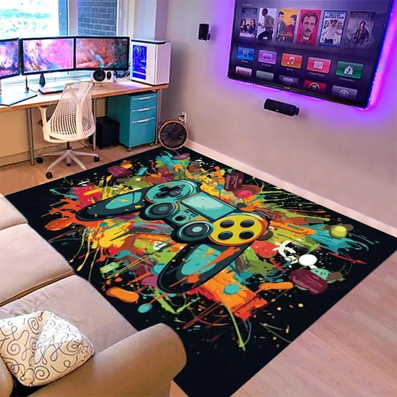 3D Game Carpet for Boys Bedroom Game Rug with Controller Design for Game Room Home Room Area Large Rug Gift Door Mat Decoration