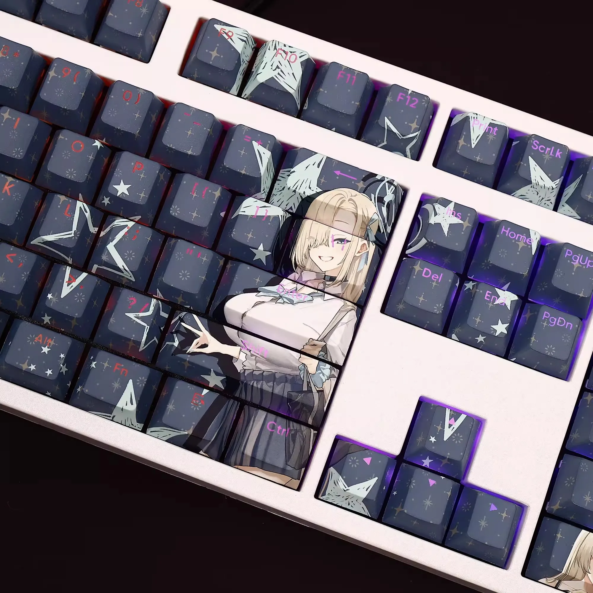 Imagem -04 - Desenhos Animados Anime Gaming Key Caps Arquivo Azul Asuna Keycap Pbt Retroiluminado Ansi 61 87 104 Teclados 108 Teclas Set