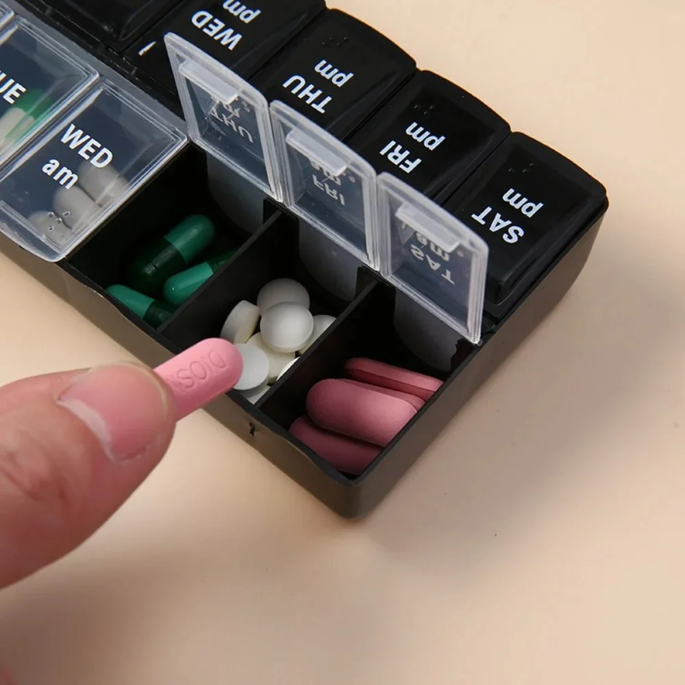 New Hot Premuim Portable Large Weekly Pill Box Organizer Cases 7 Day 14 Grids Storage for Medicine Vitamin Supplements Fish Oils