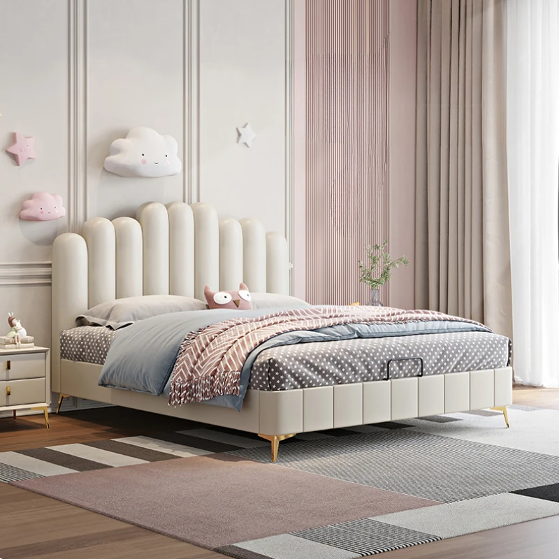 Princess Modern Childrens Bed Elegant Leather Villa Loft Children Beds Comferter Luxury Kinderbett Bedroom Set Furniture