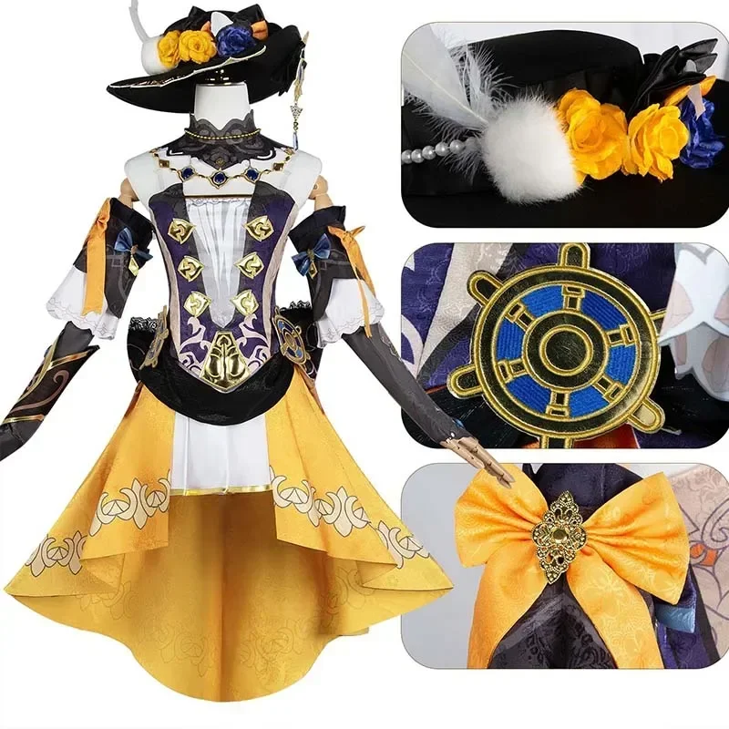 Nvia Cosplay peruca e chapéu conjunto para mulheres, vestido de impacto, uniforme para meninas, roupa de festa de Halloween