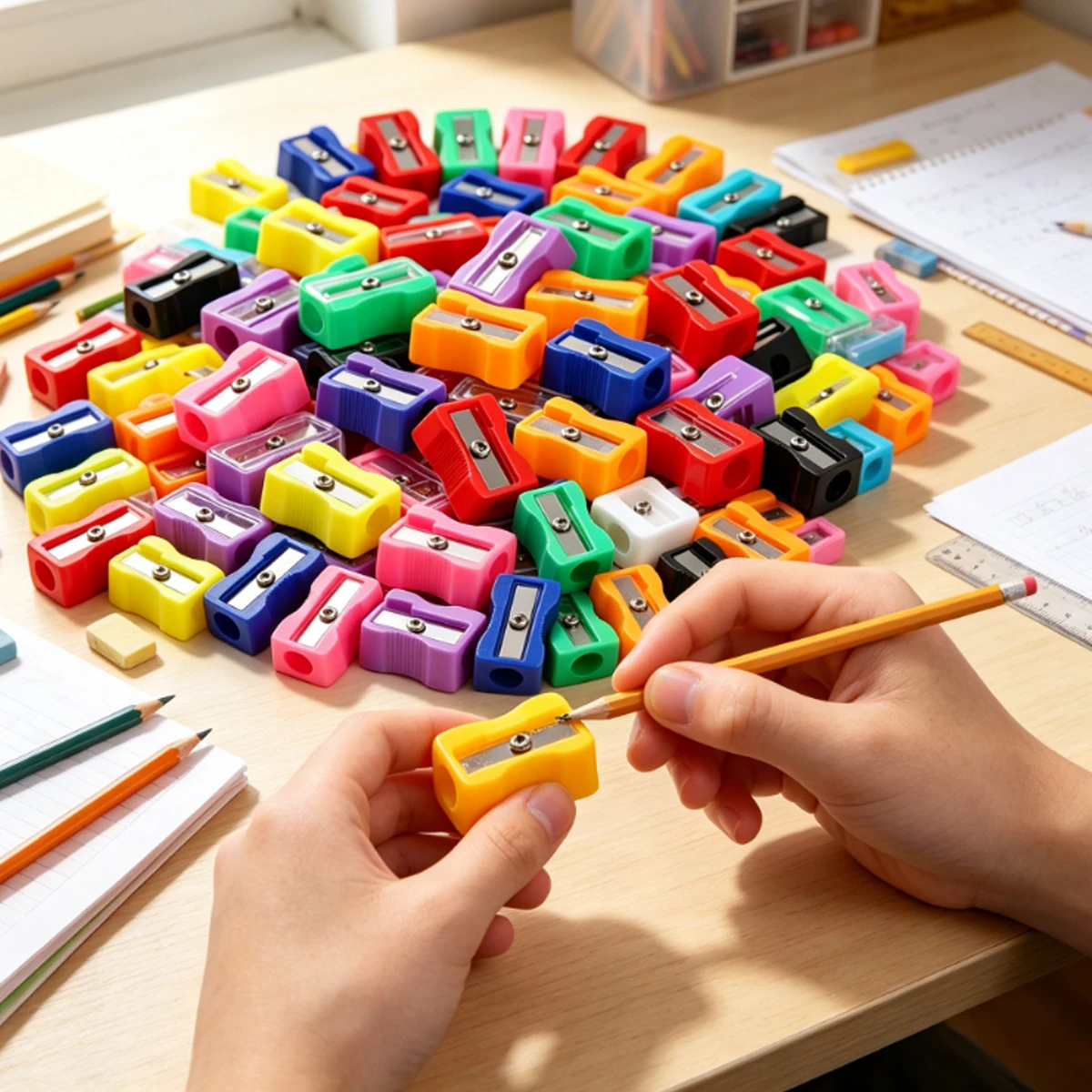 20/40/80Pack Ergonomic Curved Anti-Slip Pencil Sharpener Set, 2.5cm Square Colored Plastic Sharpeners, Gift Giving ZSY