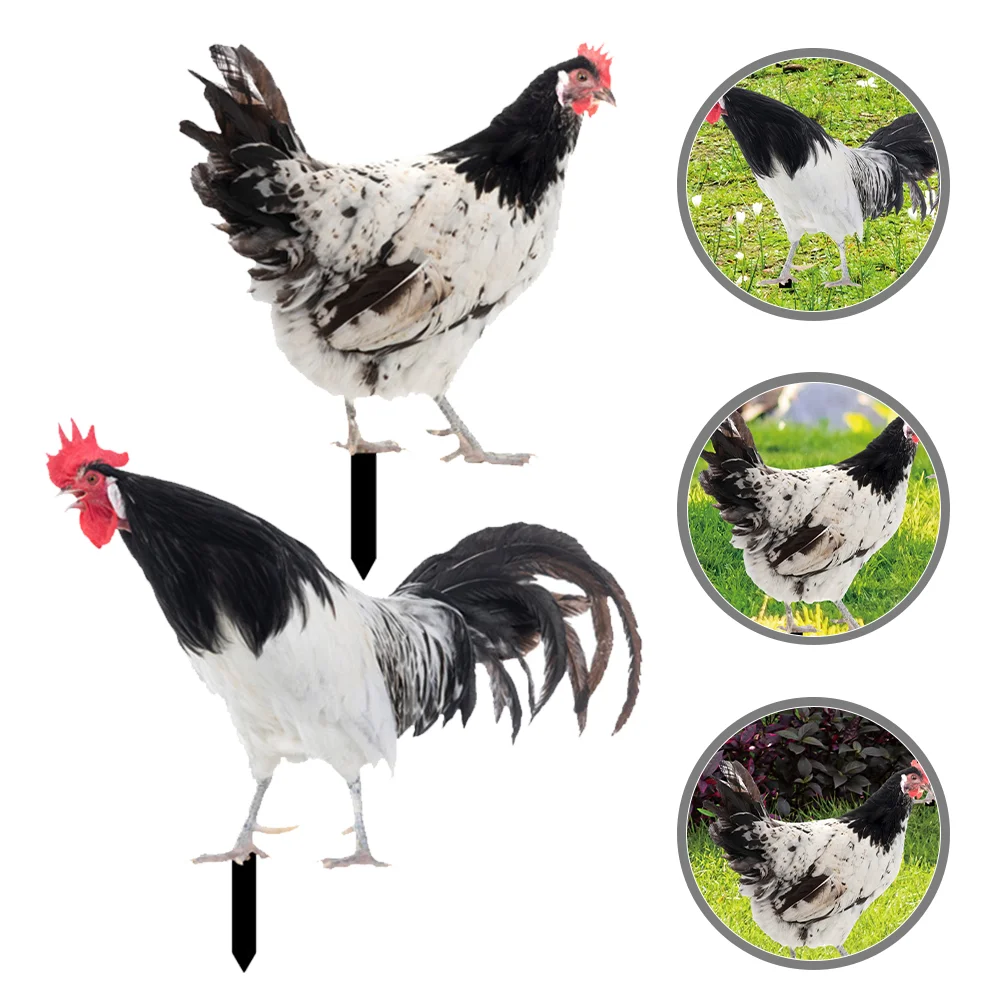 

2 Pcs Decorative Garden Inserts Chicken Yard Sign Ground Plug Fine Grinding Outdoor Ornament Acrylic