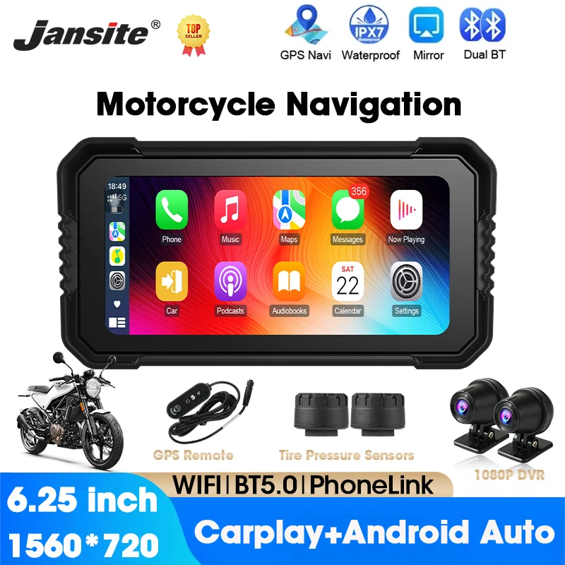 

6,25-дюймовая портативная приборная панель мотоцикла, GPS-навигация, беспроводной CarPlay, мото Android Auto, IPX7, водонепроницаемый дисплей, монитор TPMS