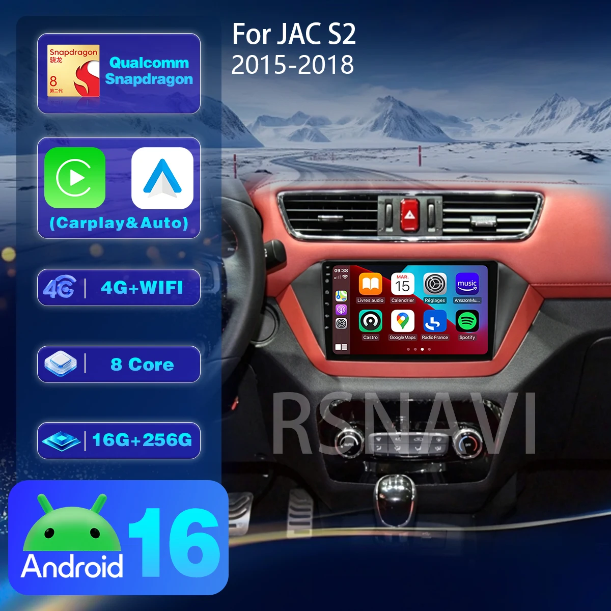 Android 16 Carplay Auto Car Radio BT Multimedia Player For BMW JAC S2 t40 2015 - 2018 WiFi+4G steering wheel Ships in 24 hours