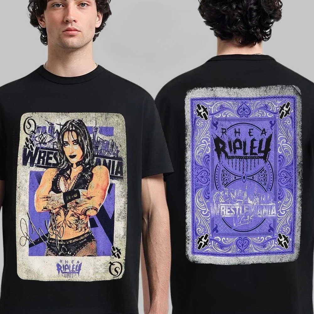 WrestleMania 42 Rhea Ripley 100%cotton Unisex Wrestling Shirt 2026 Summer New Hot Sale O-neck Poker Graphic Tshirt Ins Y2k