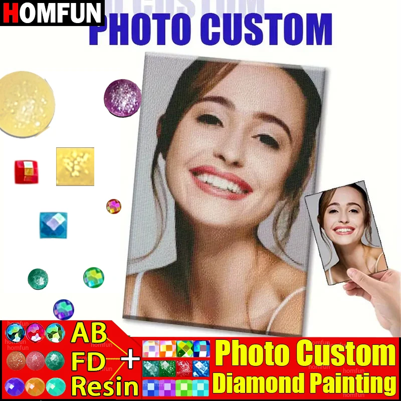 Homfun resina + poeira de fada + broca ab foto personalizada personalizável para qualquer imagem diy 5d mosaico bordado hobby presente de aniversário