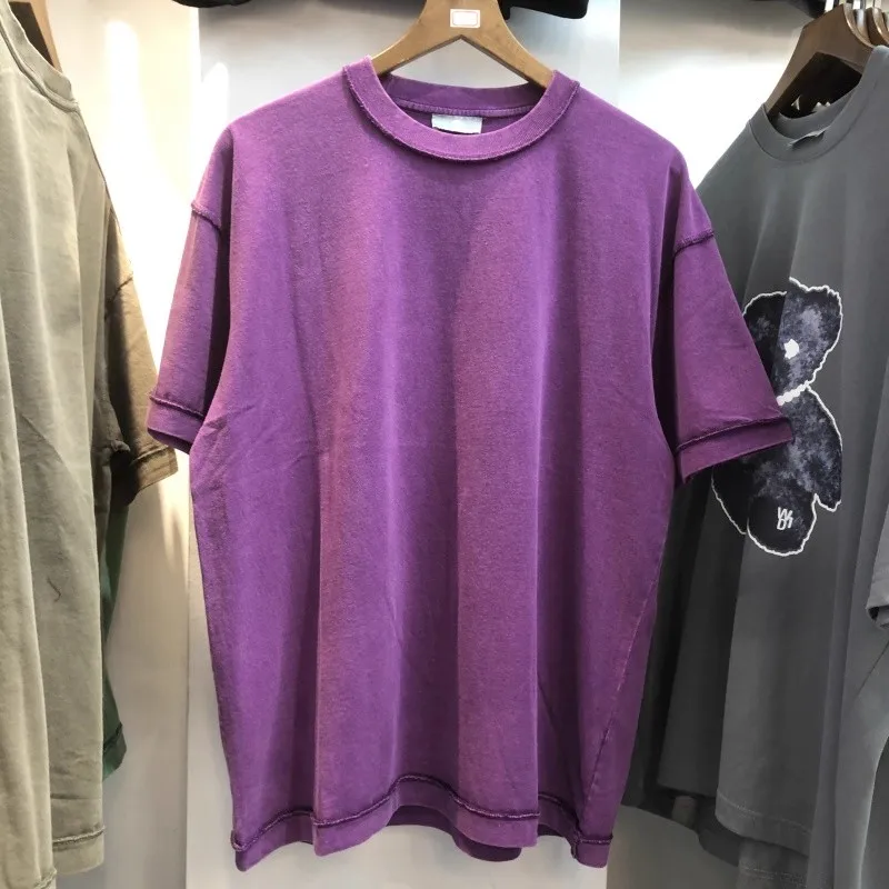 

Футболка из стираной тяжелой ткани для мужчин и женщин, летний стиль 1:1, пустые однотонные топы, футболка