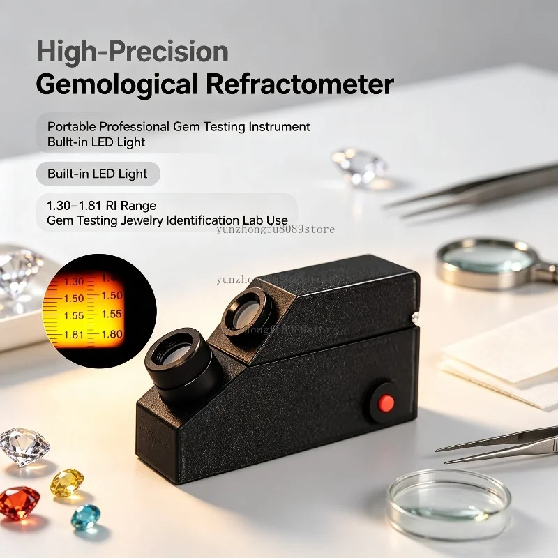 High-precision Gemological Refractometer Built-in LED Light 1.30 ~ 1.81 RI Range Portable Professional Gem Testing Instrument