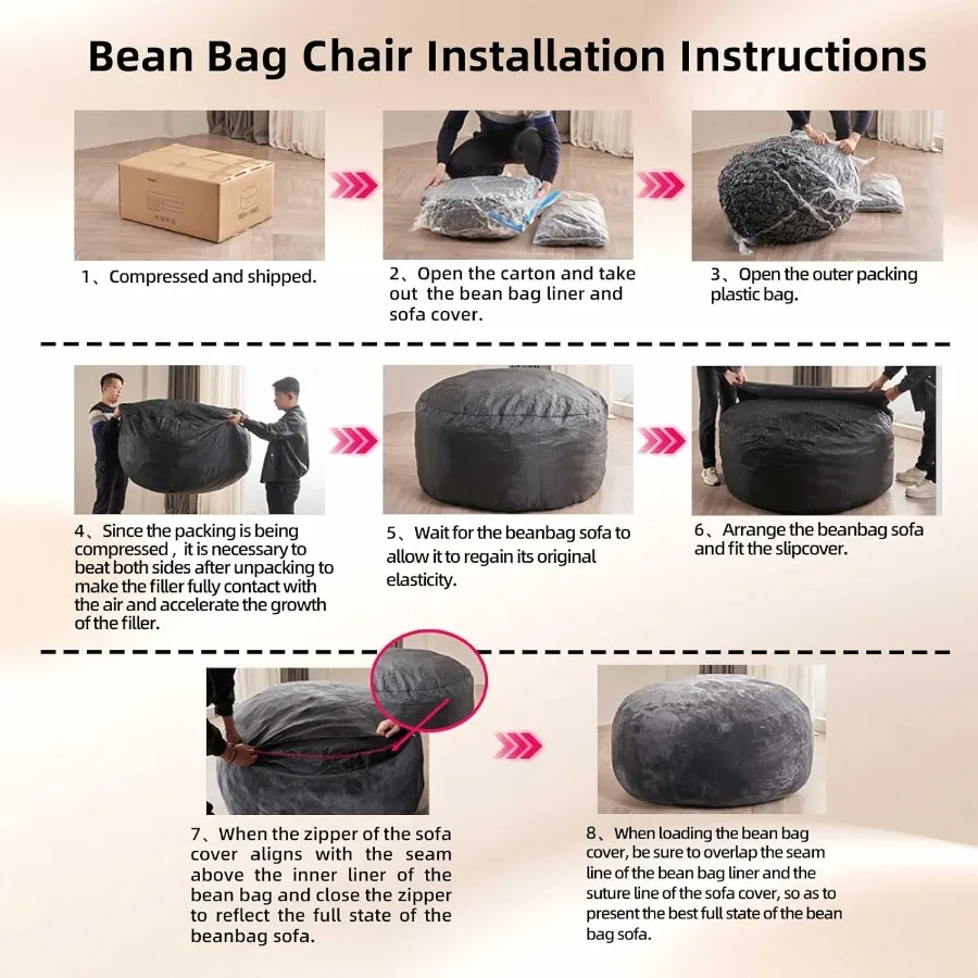 6 كراسي بين باج كبيرة الحجم للبالغين، Beaag العملاق مع حشو متضمن من رغوة الذاكرة الرقيقة، نسيج سروال قصير ناعم ومريح #4