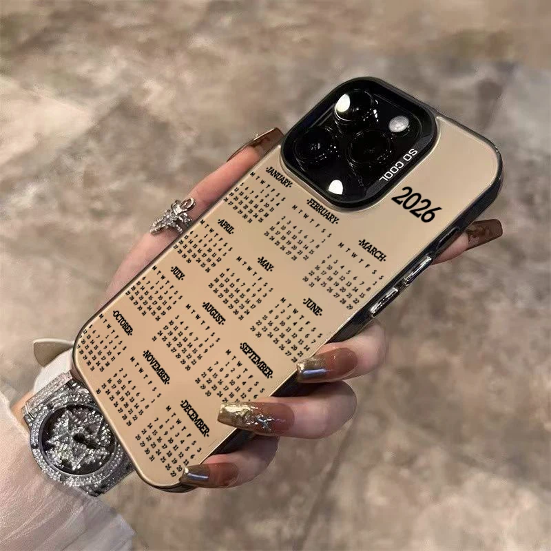 سنة جديدة سعيدة 2026 التقويم رسائل الليزر قضية الهاتف آيفون 11 12 13 14 15 16 17 برو ماكس XS XR X 7 8 زائد 16E 17 غطاء الهواء