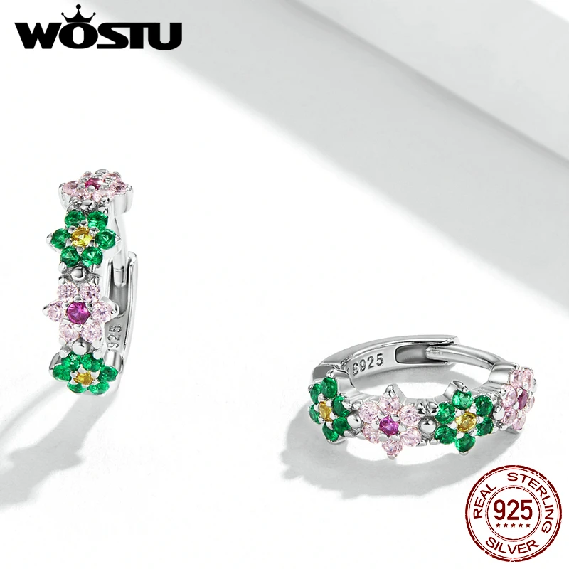 WOSTU Real 925 Sterling Silver Spring Flower Multi Color Zircon Women Wedding Party Fine Jewelry Gift For Women FICE1320 Newest