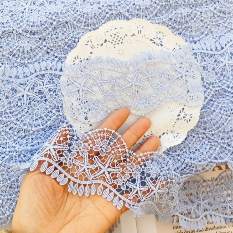 2Yard Light Blue Star Embroidery Lace Trim Wedding Dress Decorative Ribbon Tape Clothes Trimming DIY Sewing Material Accessories