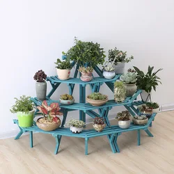 Three-Layer Rotary Solid Wood Flower Rack, Wall Corners to Succulent Plants Landing, Balcony Courtyard, corrosion-resistant