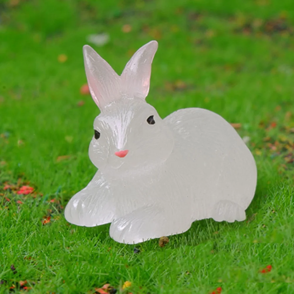 

12 Pcs Animals Luminous Rabbit Ornament Bunny Figurine Statue Tiny Mini Glowing Resin White Miniature Figurines