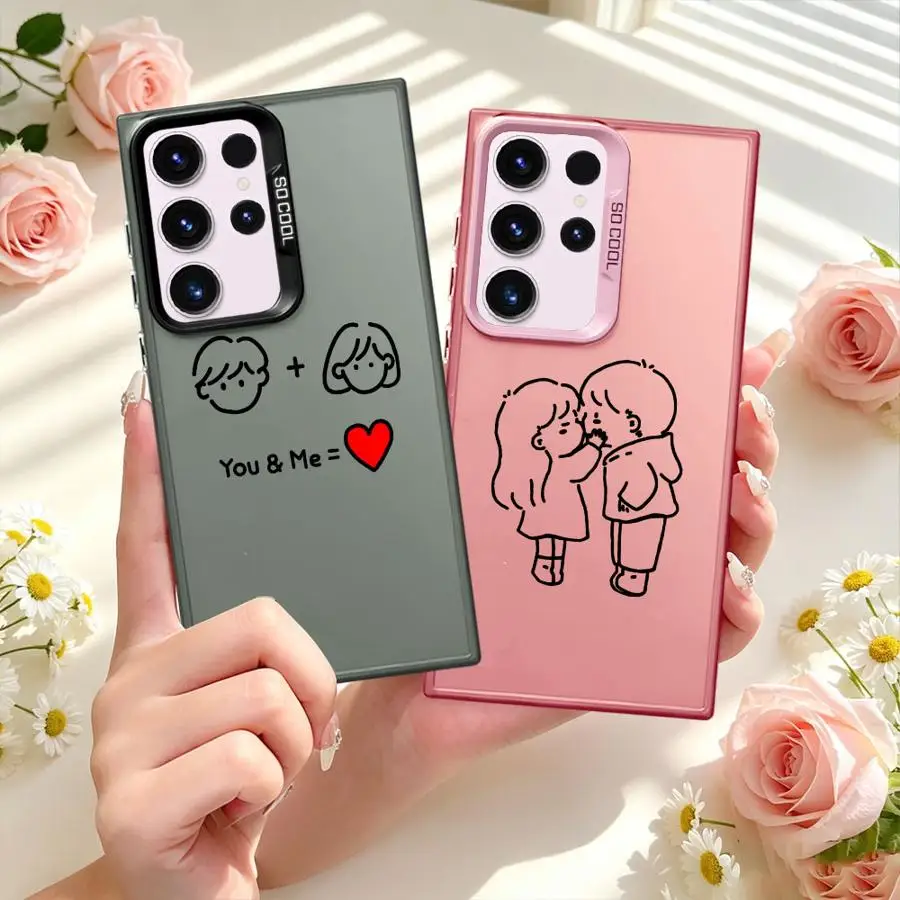 Case for Samsung Galaxy S26 S25 S23 S24 FE S25Edge Note 20 Ultra S22 Ultra S21 S20 FE Phone Cover Cartoon Couple Love