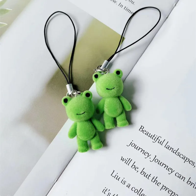 2024 New Design 1 Piece Cute Plush Frog Mobile Phone Charm Lovely Animal Keychains Lanyard Cellphone Strap Decoration Accessory