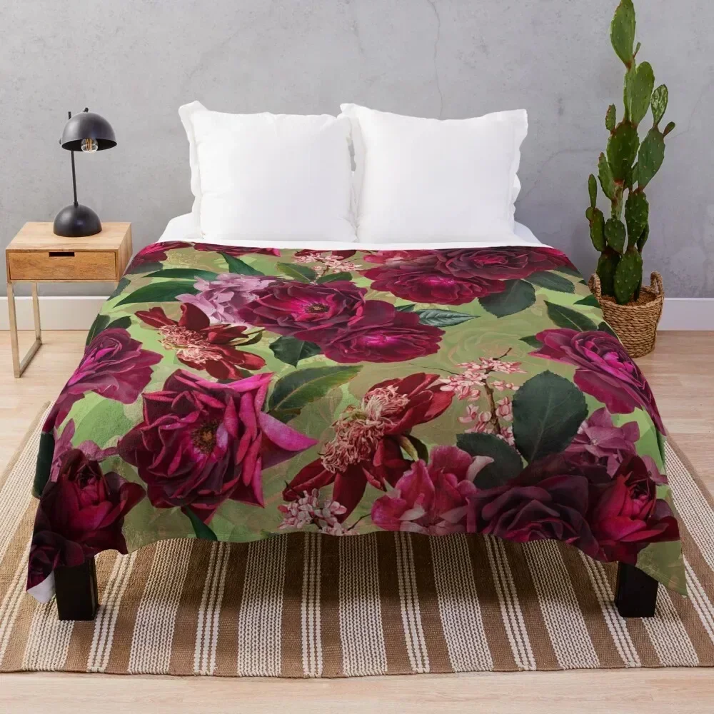 

Antique Green Botanical Flower Rose Garden Throw Blanket Lightweight Warm Blanket for Indoor Outdoor Use