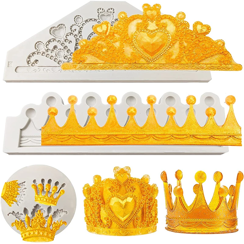 Crown Silicone Mold Heart-shaped Cake Decoration 3D Chocolate Clay Candy Craft Mold DIY Birthday Party Decoration Supplies