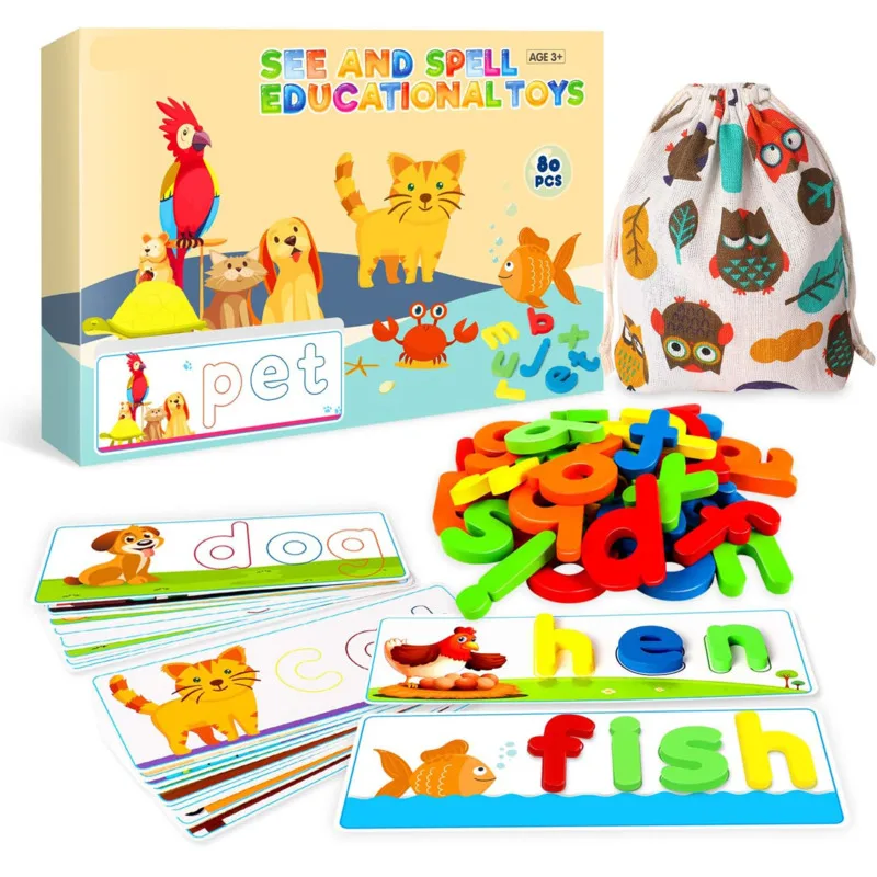 Montessori Learning 3D Animal Letter Puzzle Educational Toys Cards Colorful Wooden Puzzle Game Cognitive Children New