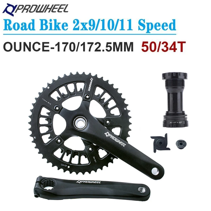 

Road Bike Prowheel Crankset 34T/50T Chainring 2x9/10/11 Speed Crank 170mm 172.5mm With BB68 Bottom Bracket Road Bicycle Parts