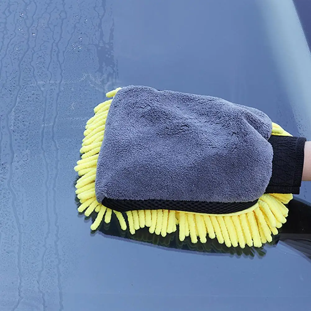 Waterproof Car Wash Microfiber Chenille Gloves Thick Car Cleaning Mitt Wax Detailing Brush Auto Care Double-faced Glove ﻿