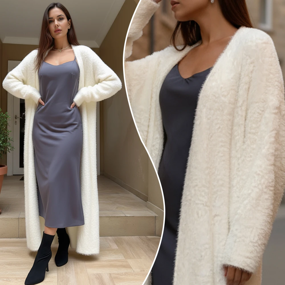 

Women's Everyday Long Cardigan Soft Fluffy Knit Open Front Long Sleeve Relaxed Fit Ankle-Length Casual Wear