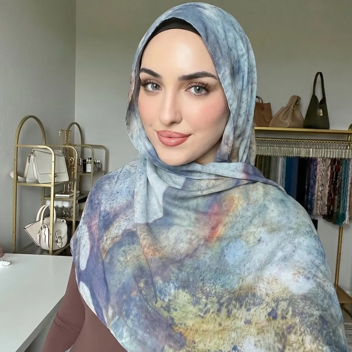Design Printed Hijabs Premium New Watercolor Women Headscarf Soft Scarf Shawl Suitable For Daily Abaya Accessories Women Veil
