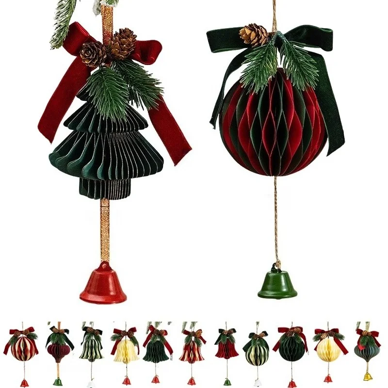 

3D Honeycomb Christmas Ornaments Hanging Paper Balls Bells Pendant for Xmas Tree Home Party Wall Window Decor 2026 New Year
