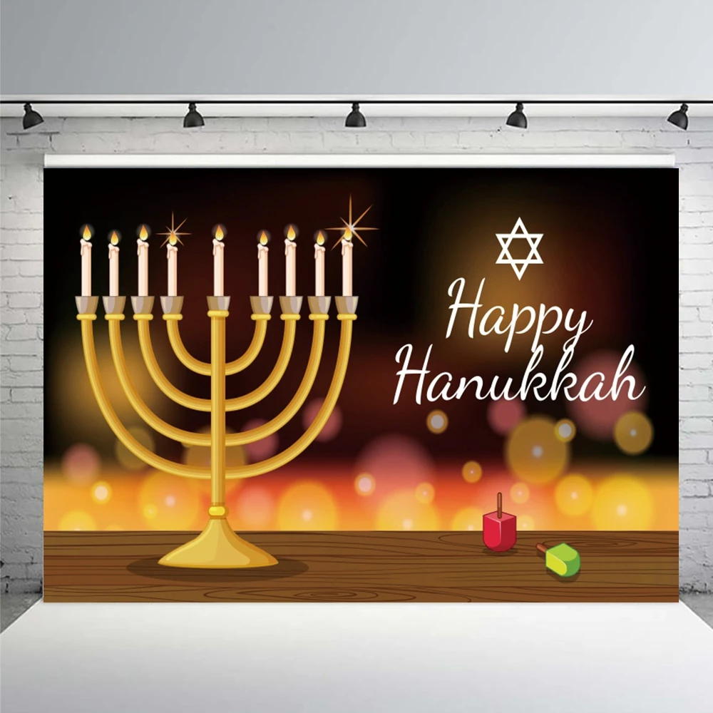 Judaism Happy Hanukkah Backdrop Jewish Jesus Passover Candlestick Party Candles Bread Decor Photography Background Photo Studio