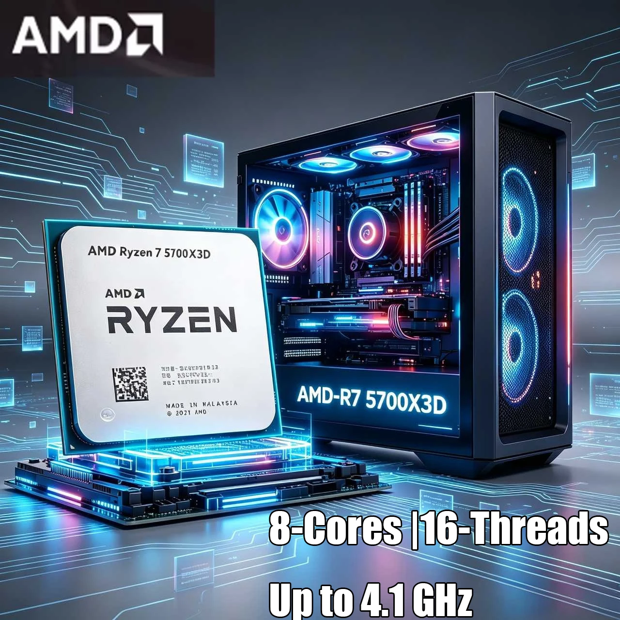 

AMD Ryzen 7 5700X3D Bulk CPU for X570 B550 AM4 Socket 8 Cores 16 Threads DDR4 Ryzen 5000 Series Desktop Processor