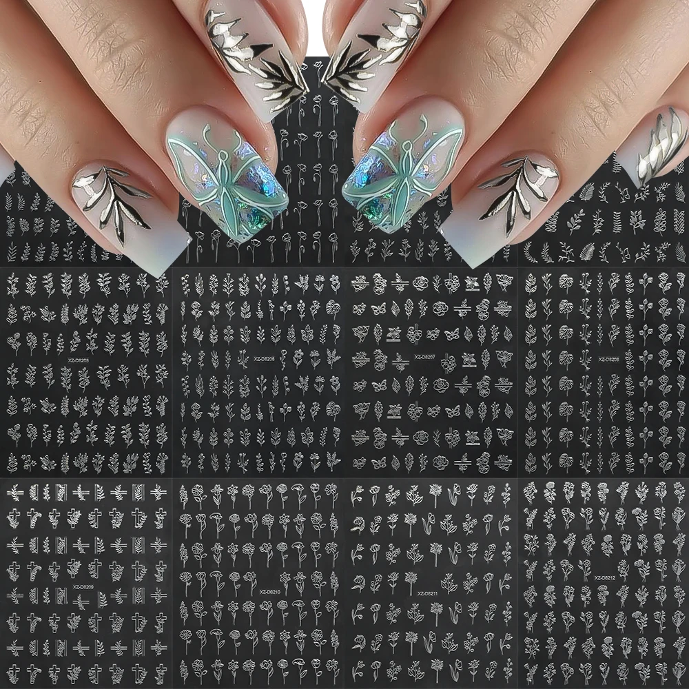 12PCS 3D Metallic Fiore & Erba Nail Art Stickers Abbronzante Foglia Floreale Cursori Decalcomanie Autoadesive FAI DA TE Estate Manicure adesivo