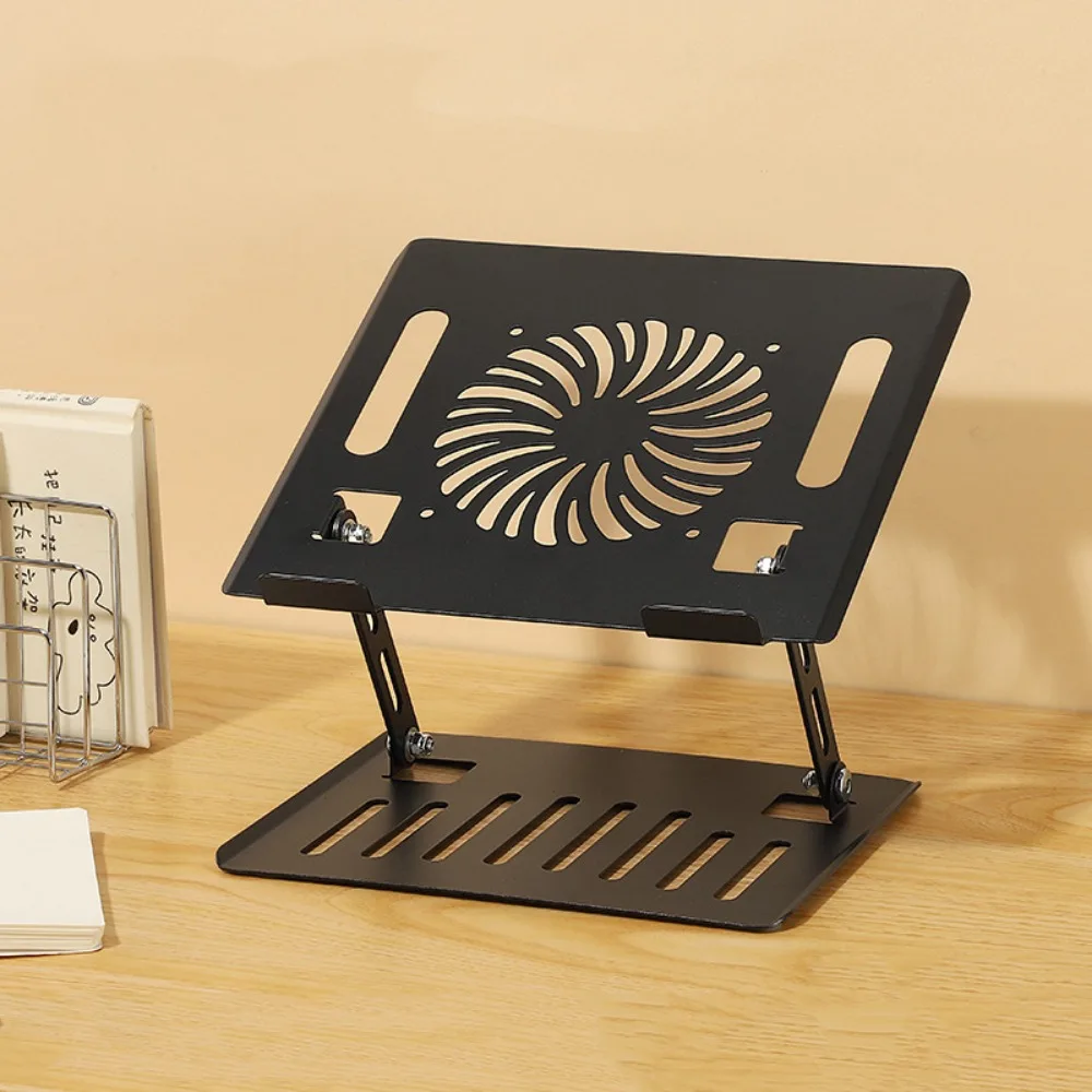 

360 Rotating Base Notebook Computer Stand Adjustable Foldable Computer Riser Hollow-Out Carbon Steel Tablet Cooling Fan Holder