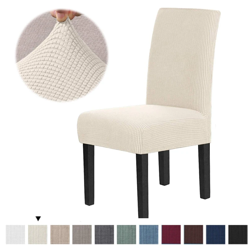 

Stretch Dining Chair Covers Feature Textured Checked Jacquard Fabric Parsons Chair Slipcover Thick Chair Protectors