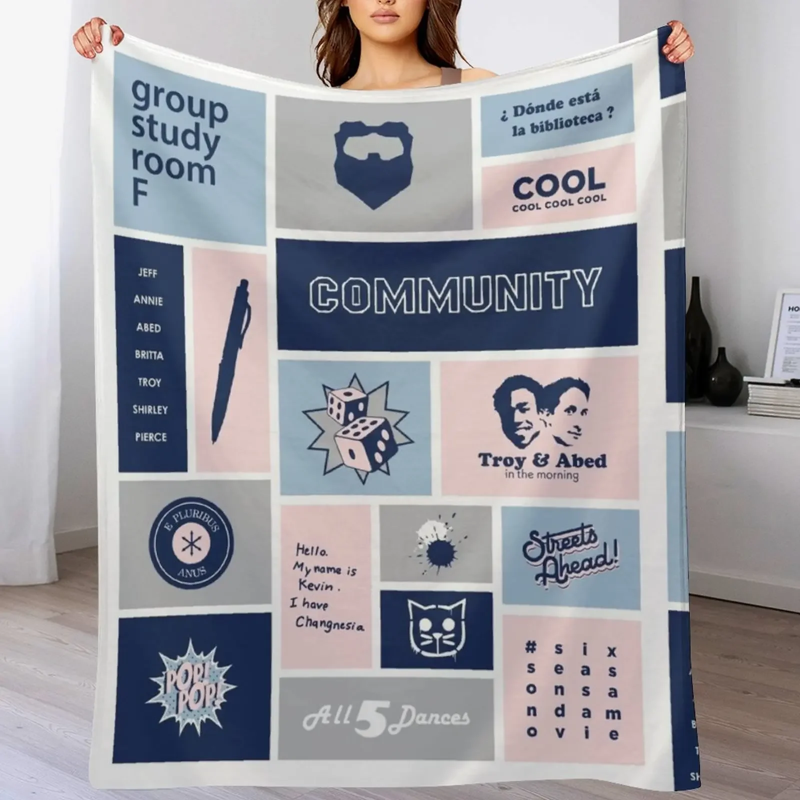 

community collage gray / blue Throw Blanket Stain Resistant Cozy Warm Blanket